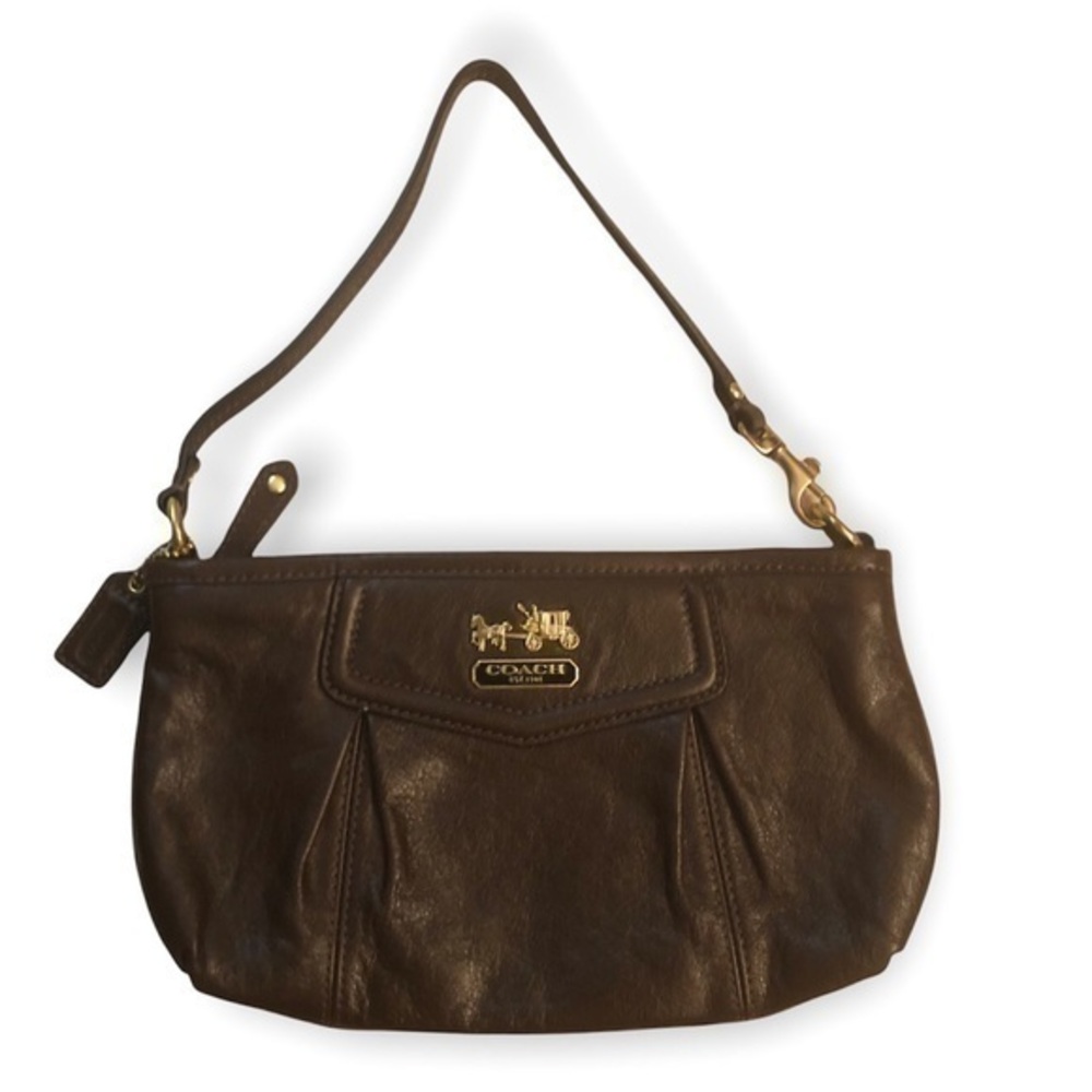 Coach Madison brown leather wristlet mini bag